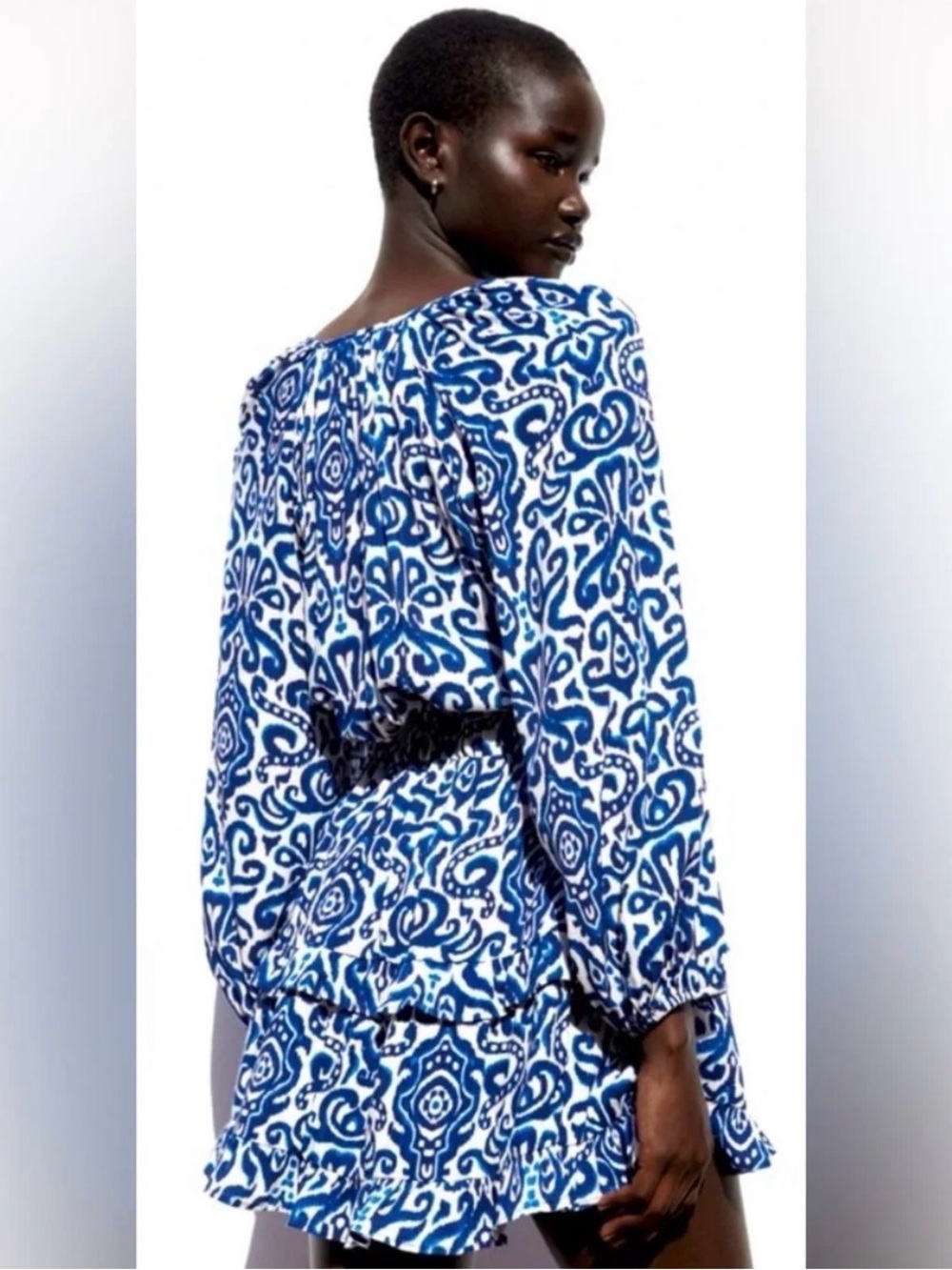 Zara Blue and White Printed Mini Dress